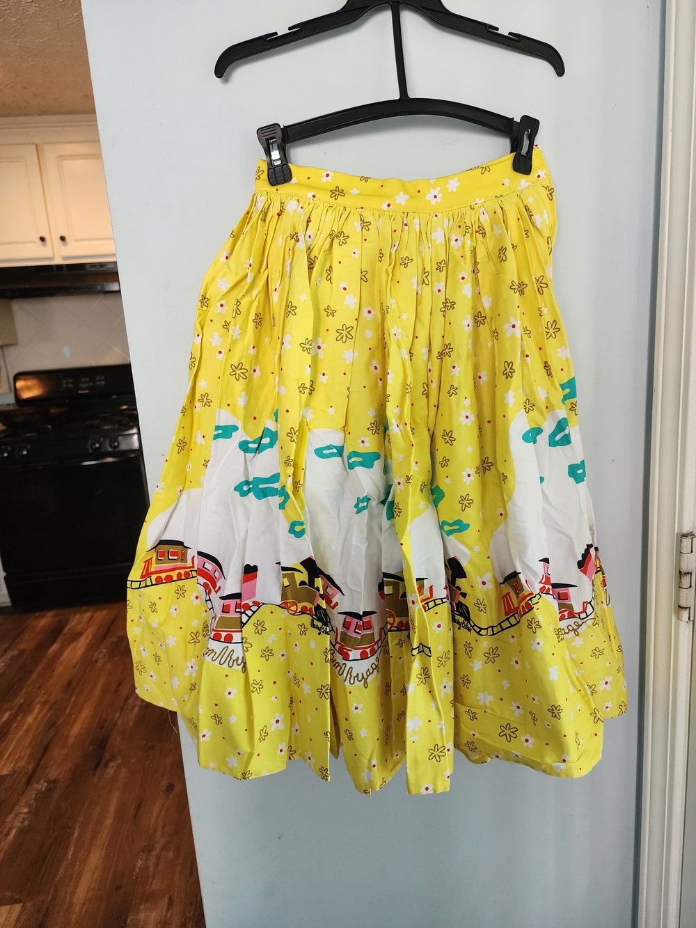 Pinup Couture Yellow Printed Circle Skirt with Train Motif
